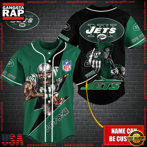 NFL Custom Name New York Jets Mascot And Skull New Design Baseball Jersey