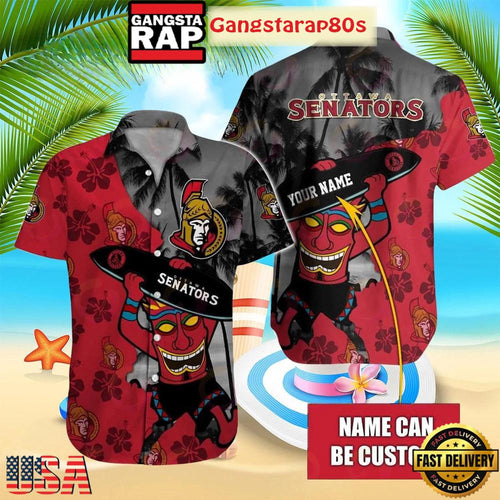 Custom Name Ottawa Senators Tiki Vibes Summer Aloha Hawaiian Shirt