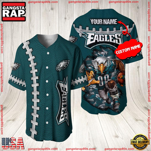 NFL Custom Name Philadelphia Eagles Mascot Baseball Jersey Shirt