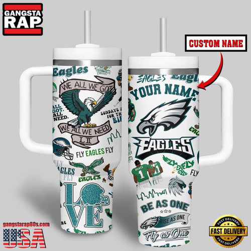 NFL Custom Name Philadelphia Eagles Tumbler 40oz With Handle
