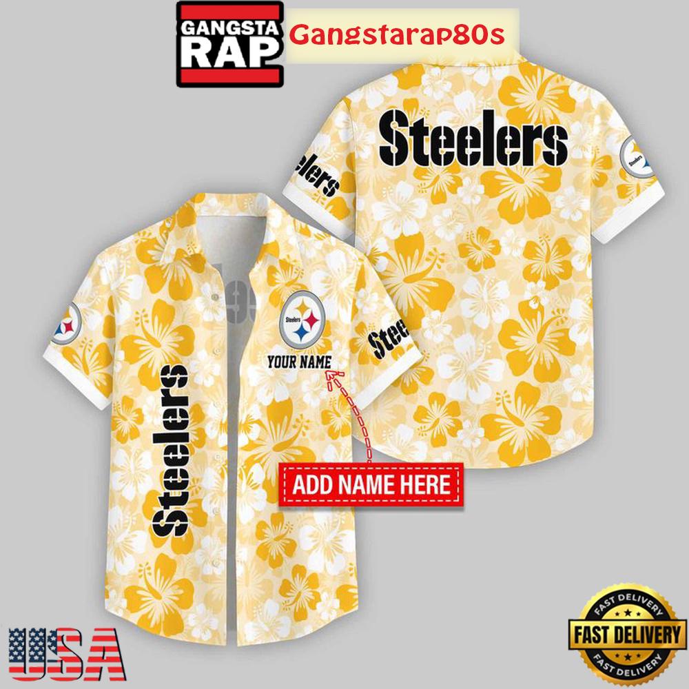 Custom Name Pittsburgh Steelers Flowers Pattern Aloha Hawaiian Shirt