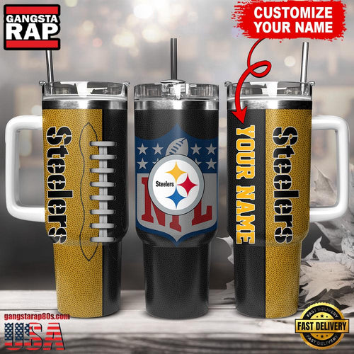 NFL Custom Name Pittsburgh Steelers Football Logo Tumbler 40oz With Handle