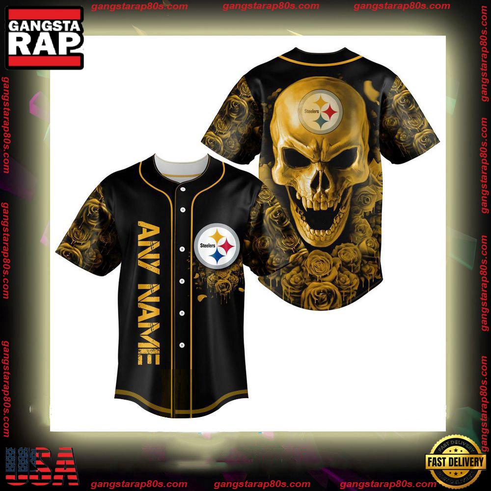 NFL Custom Name Pittsburgh Steelers Football Skull Baseball Jersey Shirt