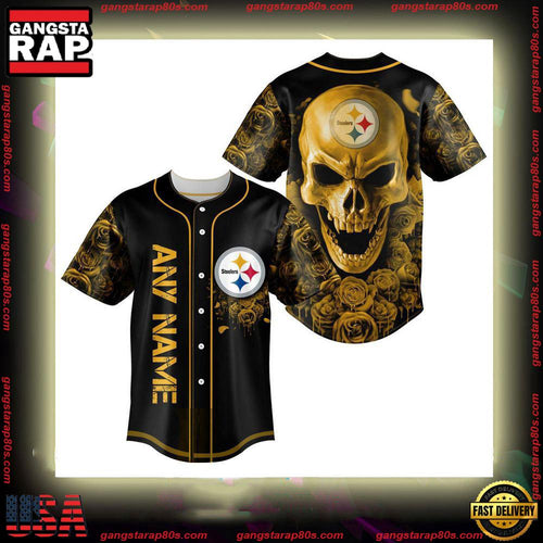 NFL Custom Name Pittsburgh Steelers Football Skull Baseball Jersey Shirt