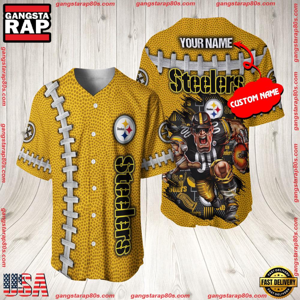 NFL Custom Name Pittsburgh Steelers Mascot Baseball Jersey Shirt