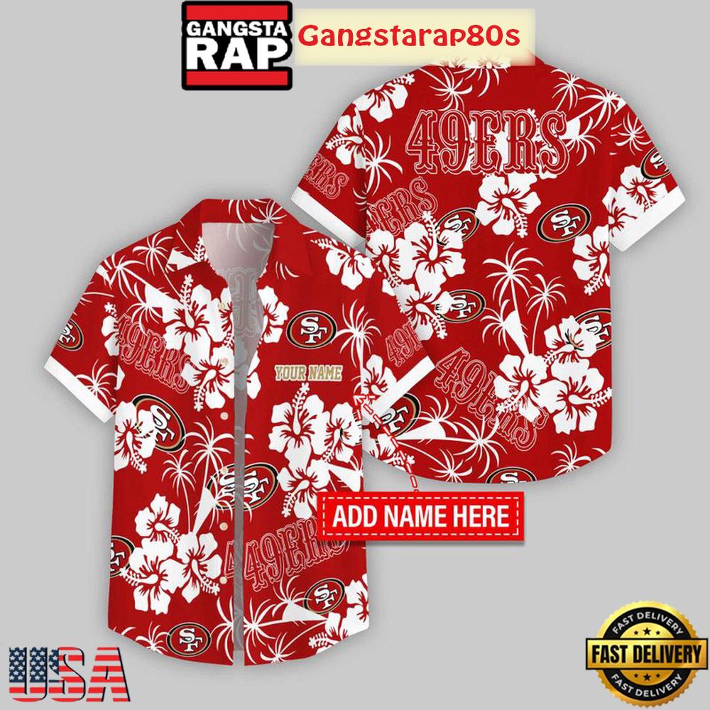 Custom Name San Francisco 49ers Hibicus Aloha Hawaiian Shirt