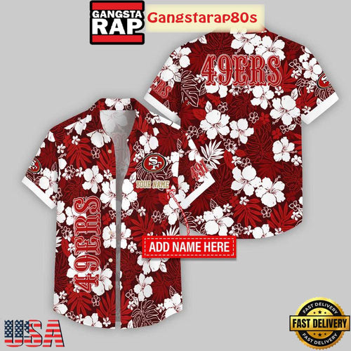 Custom Name San Francisco 49ers Hibicus Pattern Aloha Hawaiian Shirt