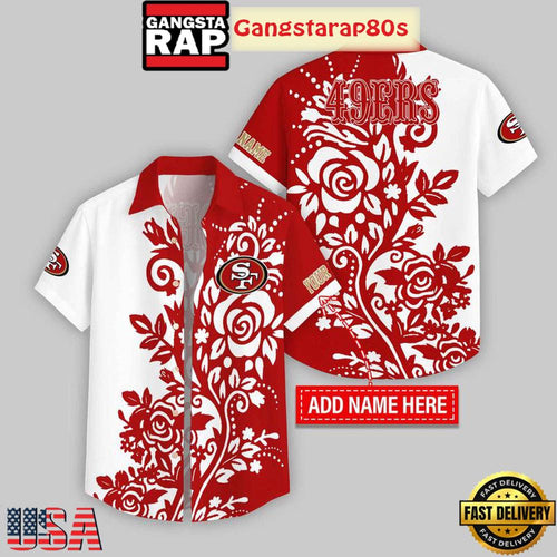 Custom Name San Francisco 49ers Rose Branch Pattern Aloha Hawaiian Shirt