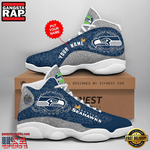 NFL Custom Name Seattle Seahawks New Design Air Jordan 13 Running Sneakers For Men Women