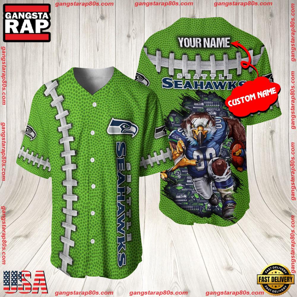 NFL Custom Name Seattle Seahawks Mascot Baseball Jersey Shirt