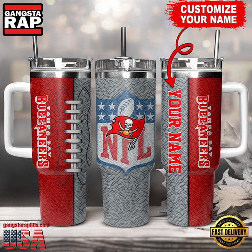 NFL Custom Name Tampa Bay Buccaneers Football Logo Tumbler 40oz With Handle