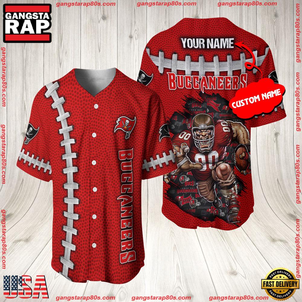 NFL Custom Name Tampa Bay Buccaneers Mascot Baseball Jersey Shirt