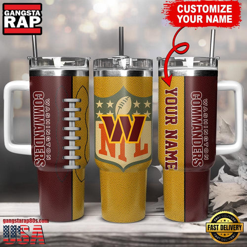 NFL Custom Name Washington Commanders Football Logo Tumbler 40oz With Handle