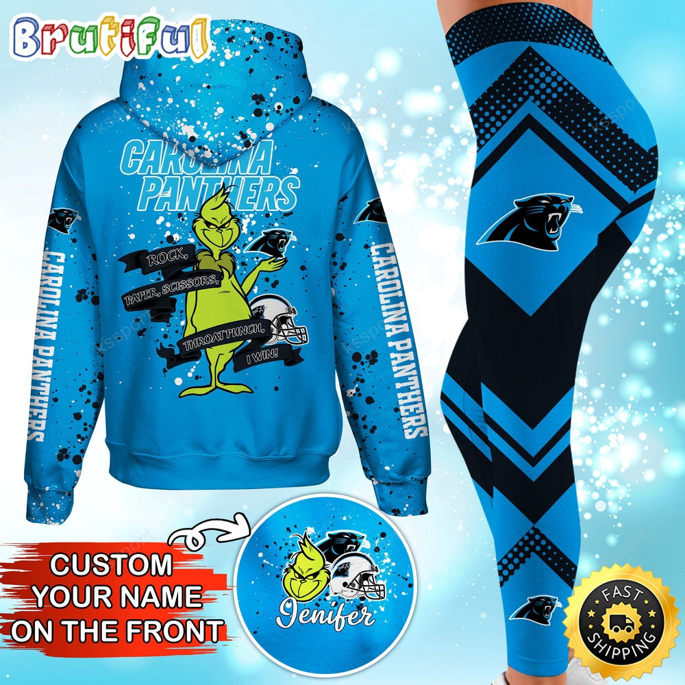 Custom NFL Carolina Panthers Hoodie Leggings The Grinch Hoodie Rock Paper Scissors Throat Punch I Win