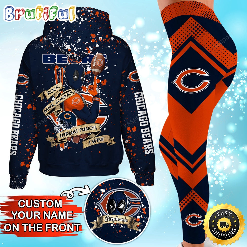 Custom NFL Chicago Bears Hoodie Leggings Rock Paper Scissors Throat Punch I Win Hoodie