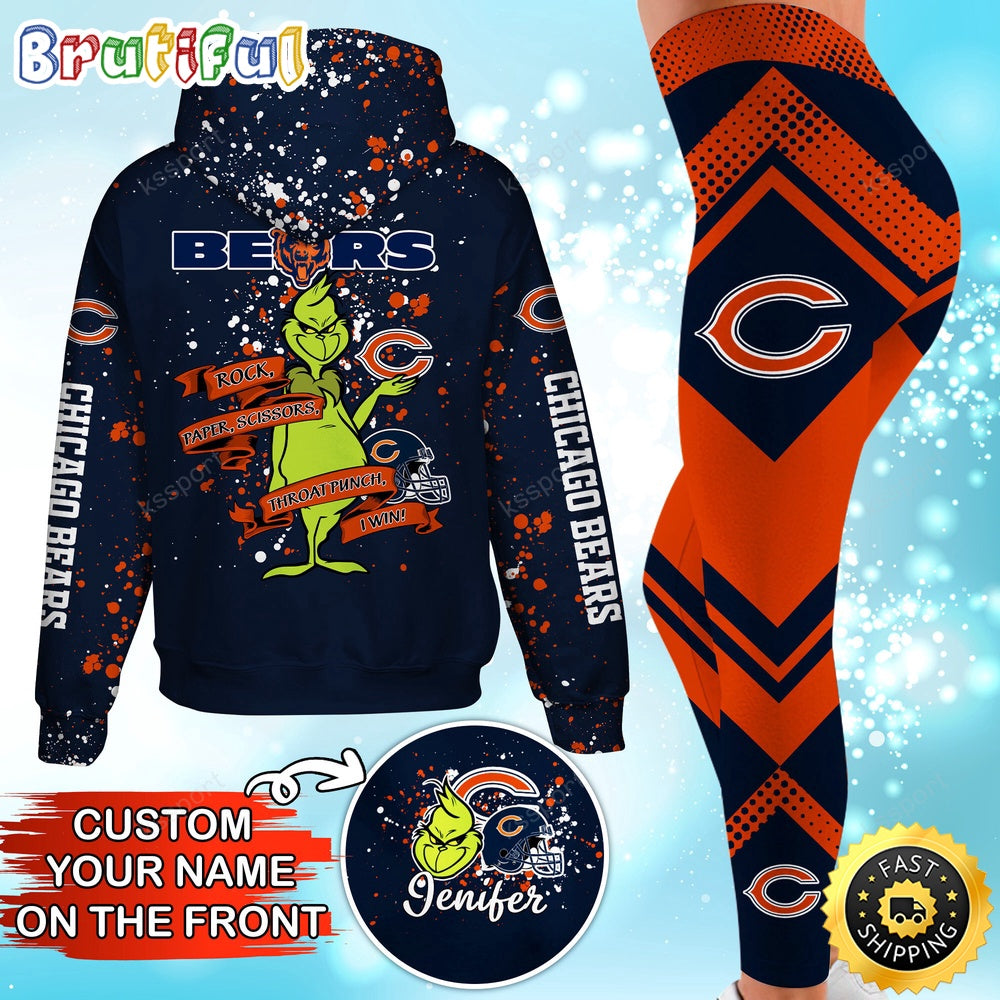 Custom NFL Chicago Bears Hoodie Leggings The Grinch Hoodie Rock Paper Scissors Throat Punch I Win