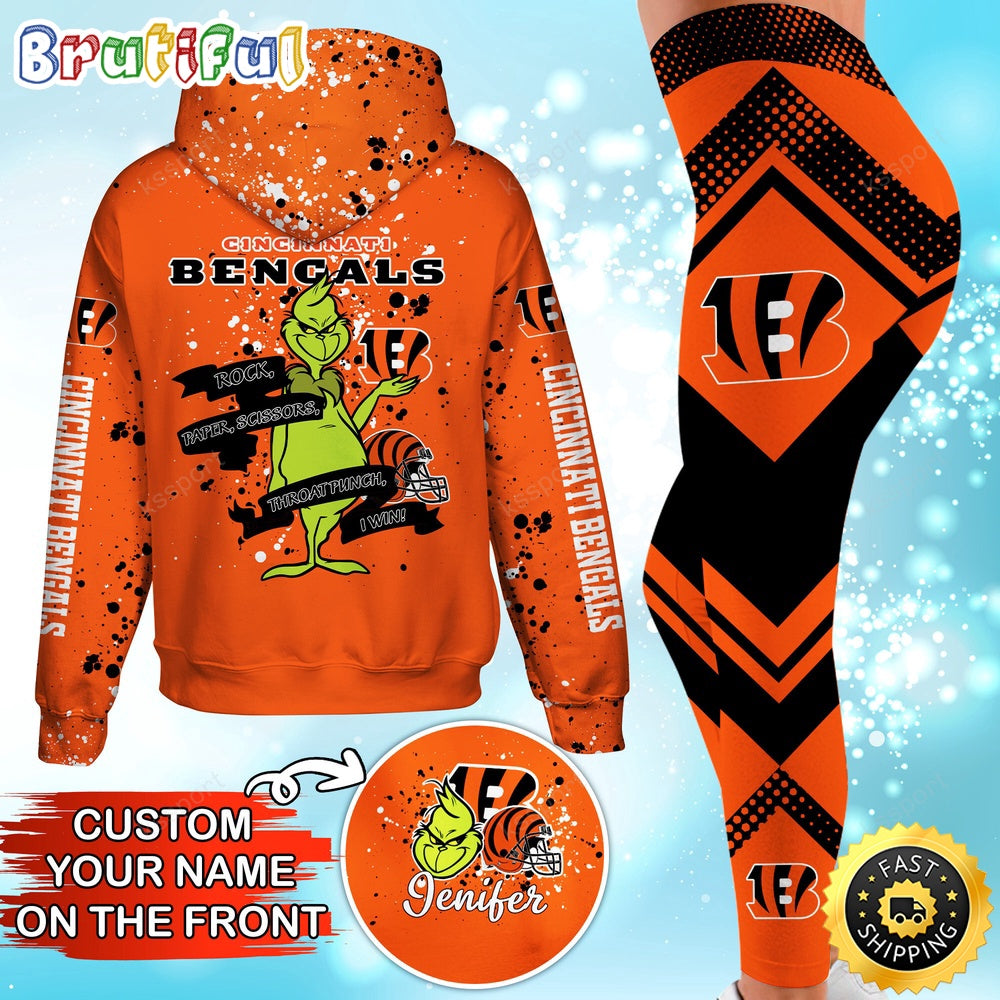 Custom NFL Cincinnati Bengals Hoodie Leggings The Grinch Hoodie Rock Paper Scissors Throat Punch I Win