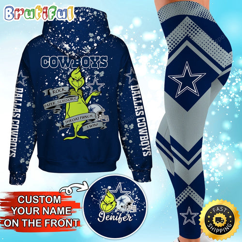 Custom NFL Dallas Cowboys Hoodie Leggings The Grinch Hoodie Rock Paper Scissors Throat Punch I Win