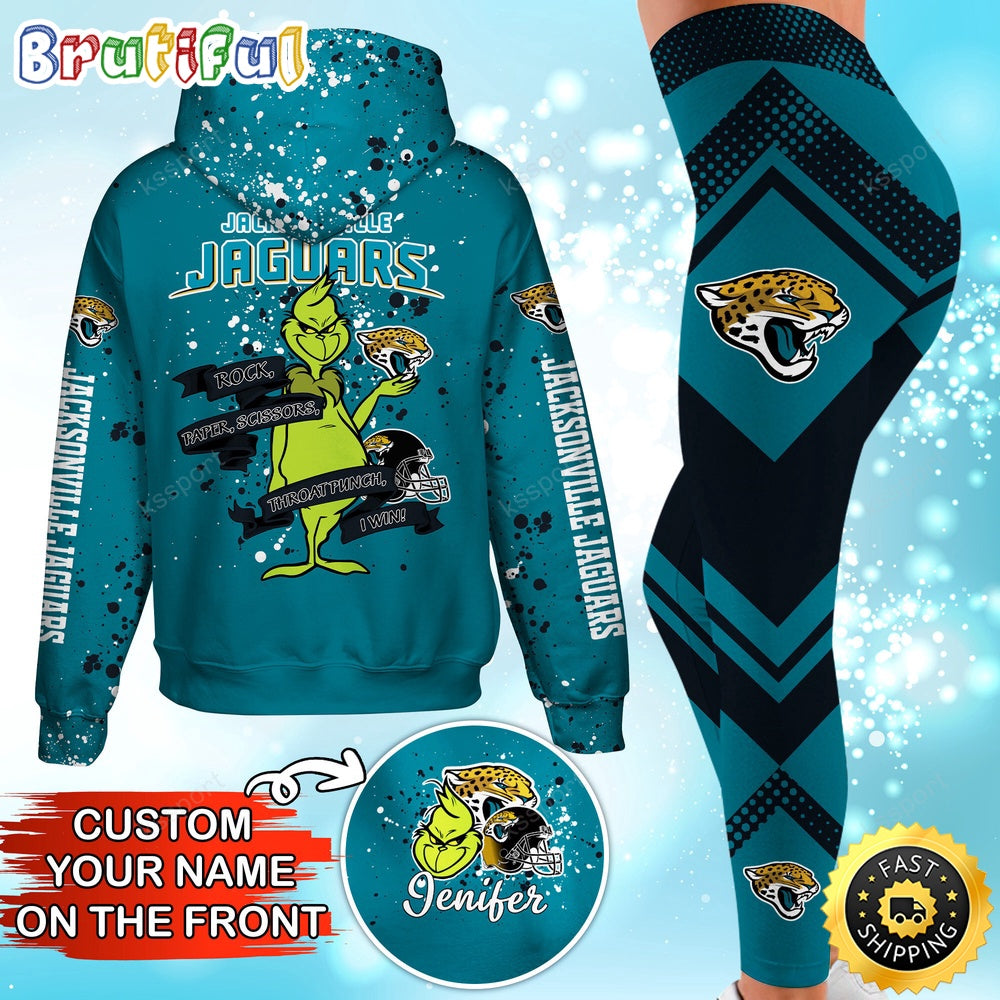 Custom NFL Jacksonville Jaguars Hoodie Leggings The Grinch Hoodie Rock Paper Scissors Throat Punch I Win