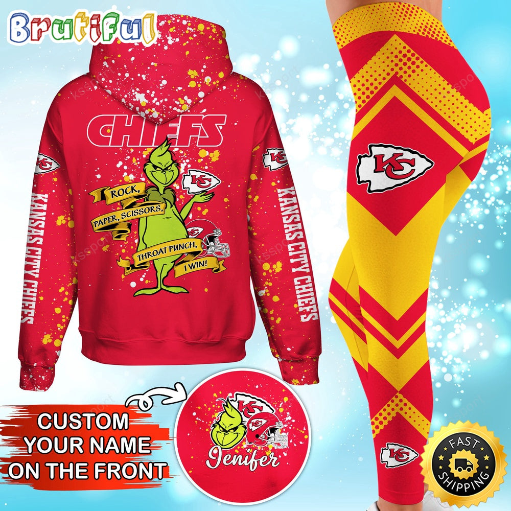 Custom NFL Kansas City Chiefs Hoodie Leggings The Grinch Hoodie Rock Paper Scissors Throat Punch I Win