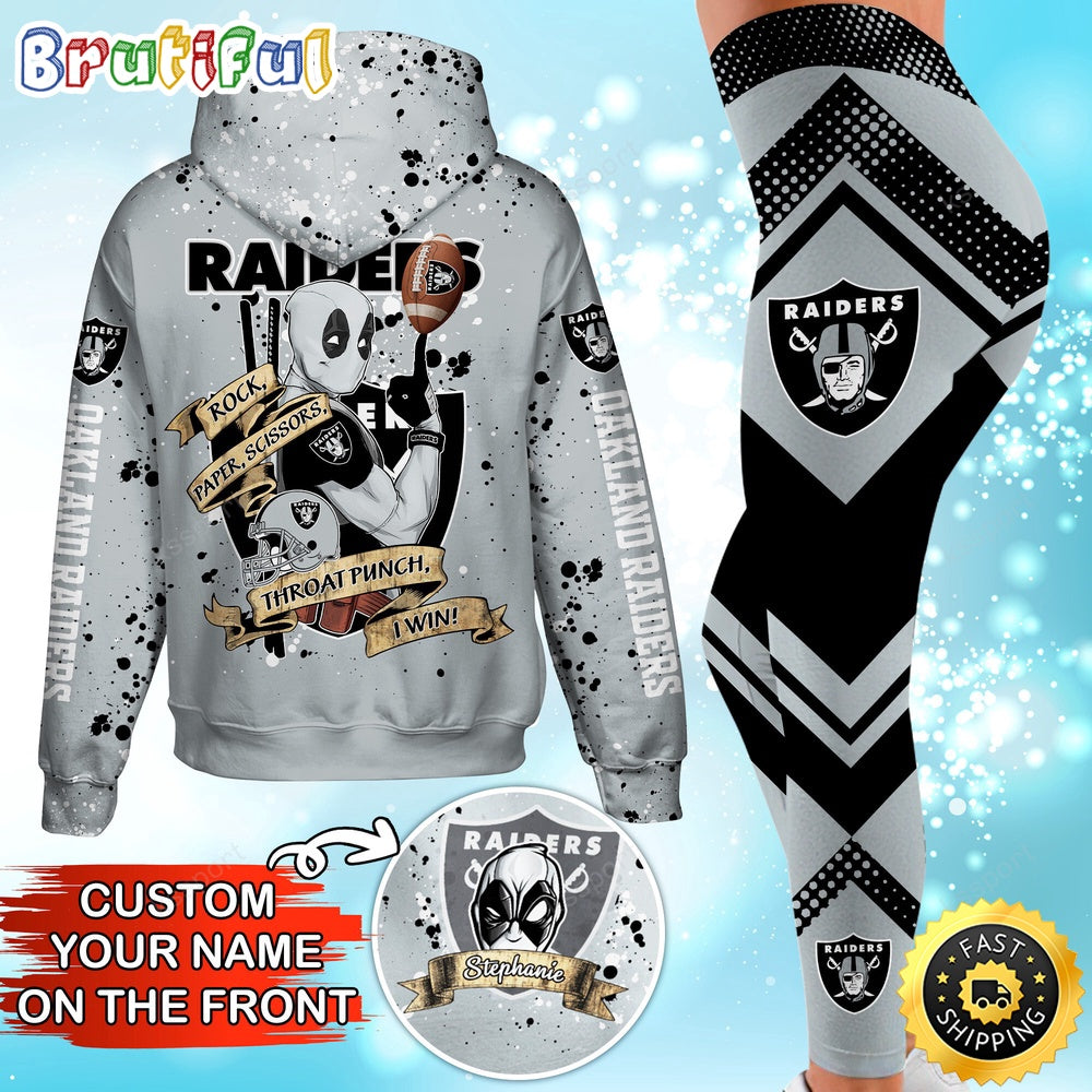 Custom NFL Las Vegas Raiders Hoodie Leggings Rock Paper Scissors Throat Punch I Win Hoodie