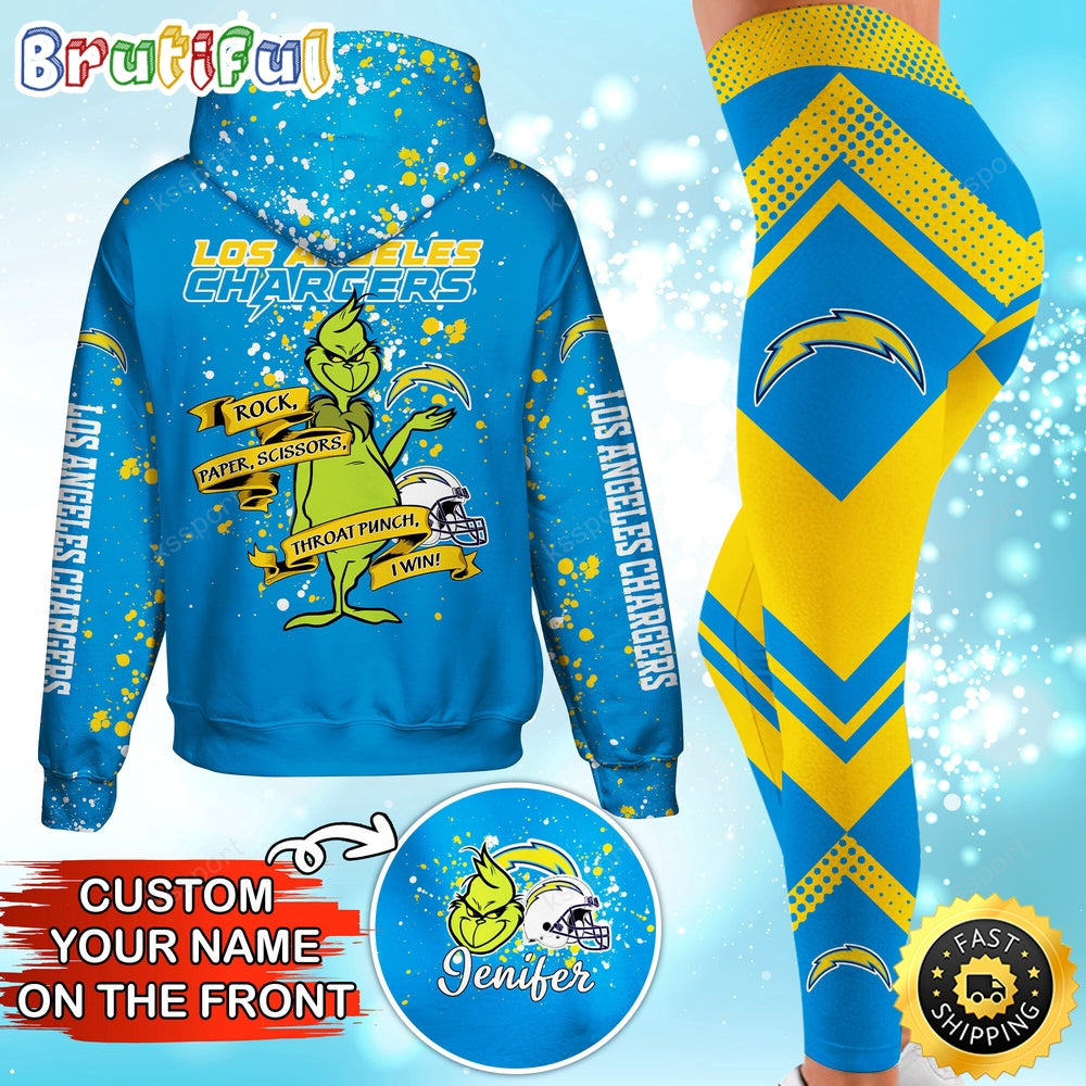 Custom NFL Los Angeles Chargers Hoodie Leggings The Grinch Hoodie Rock Paper Scissors Throat Punch I Win