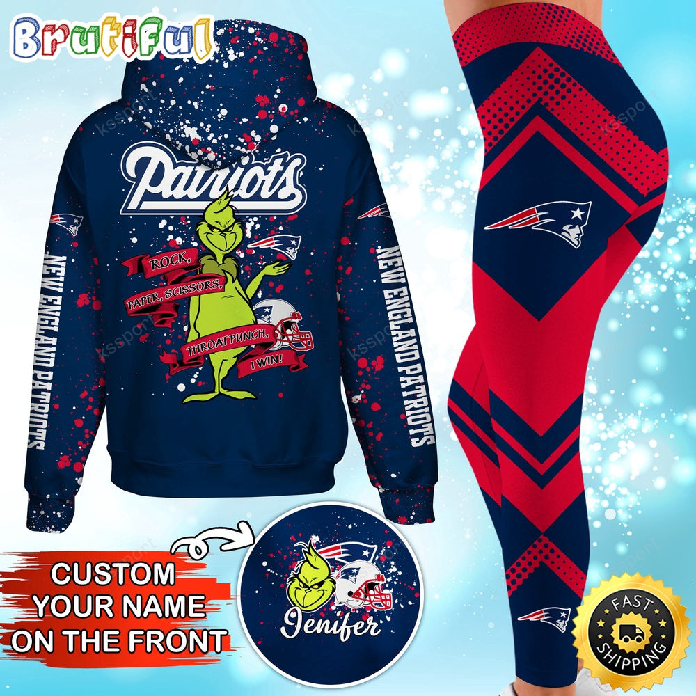 Custom NFL New England Patriots Hoodie Leggings The Grinch Hoodie Rock Paper Scissors Throat Punch I Win