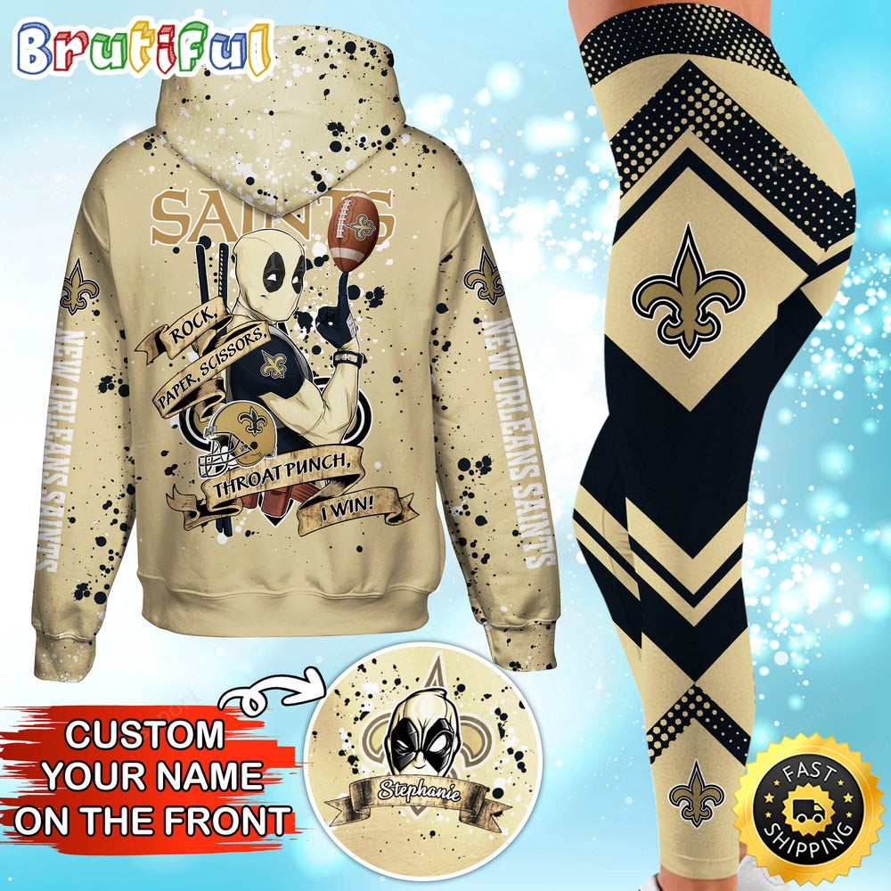 Custom NFL New Orleans Saints Hoodie Leggings Rock Paper Scissors Throat Punch I Win Hoodie