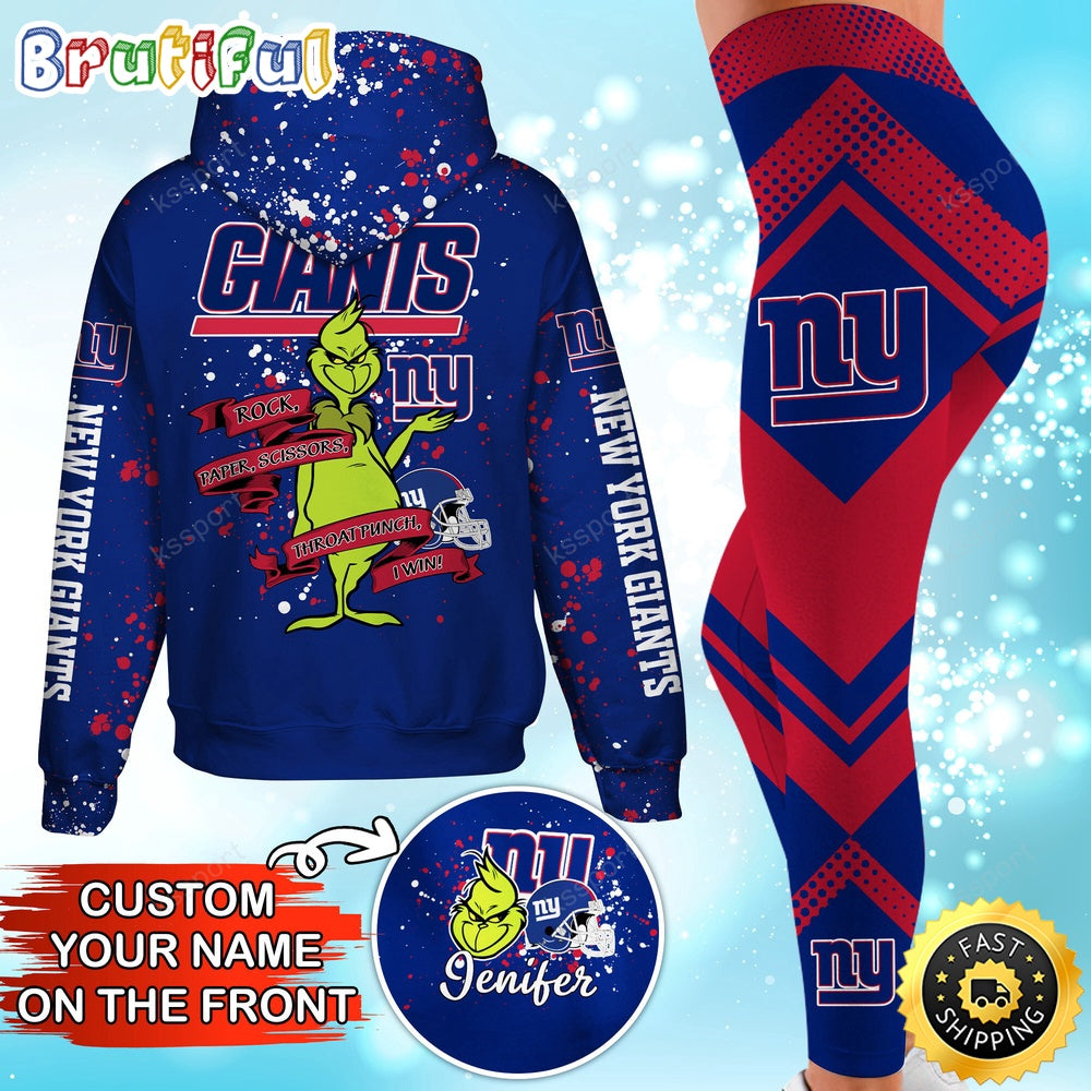 Custom NFL New York Giants Hoodie Leggings The Grinch Hoodie Rock Paper Scissors Throat Punch I Win