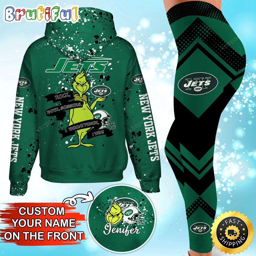 Custom NFL New York Jets Hoodie Leggings The Grinch Hoodie Rock Paper Scissors Throat Punch I Win