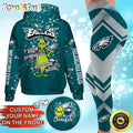 Custom NFL Philadelphia Eagles Hoodie Leggings The Grinch Hoodie Rock Paper Scissors Throat Punch I Win