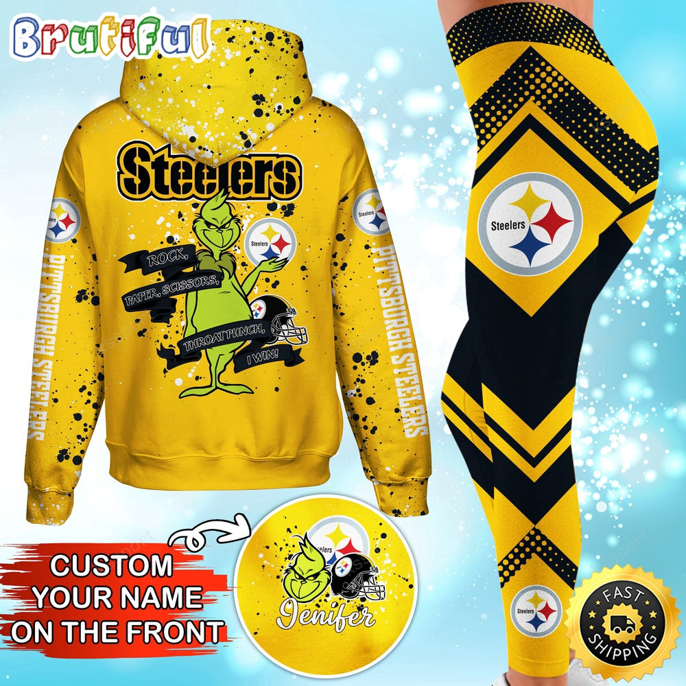 Custom NFL Pittsburgh Steelers Hoodie Leggings The Grinch Hoodie Rock Paper Scissors Throat Punch I Win