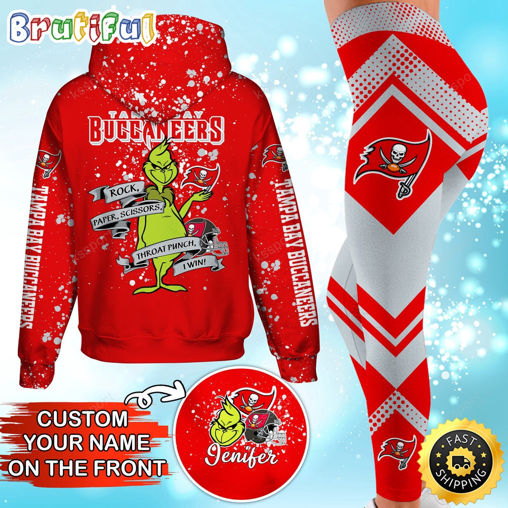 Custom NFL Tampa Bay Buccaneers Hoodie Leggings The Grinch Hoodie Rock Paper Scissors Throat Punch I Win