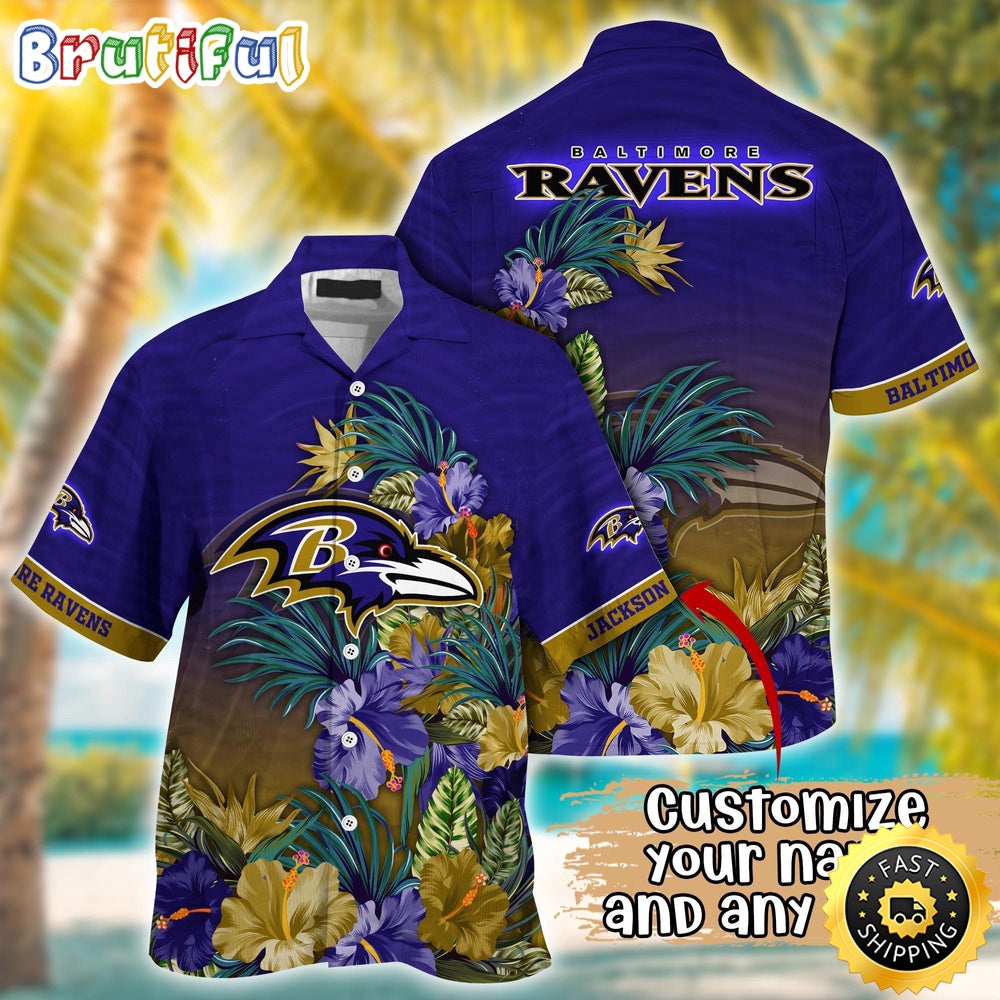 Customized NFL Baltimore Ravens Hawaii Shirt Tropical Flower Aloha Shirt