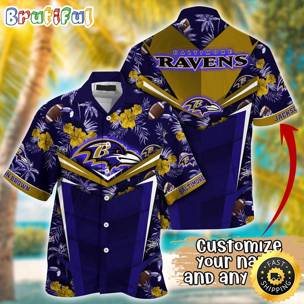 Customized NFL Baltimore Ravens Hawaiian Shirt Summer Football Aloha Shirt For Fans