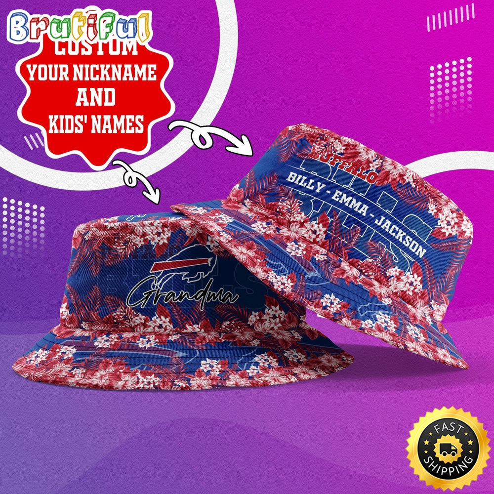 Customized NFL Buffalo Bills Bucket Hat Floral Pattern Hat For Football Fans