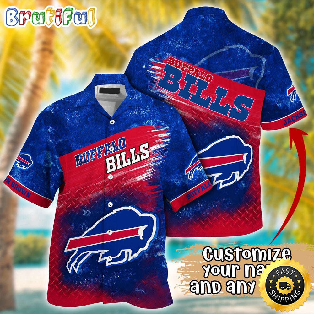 Customized NFL Buffalo Bills Hawaiian Shirt Metal Pattern Aloha Shirt
