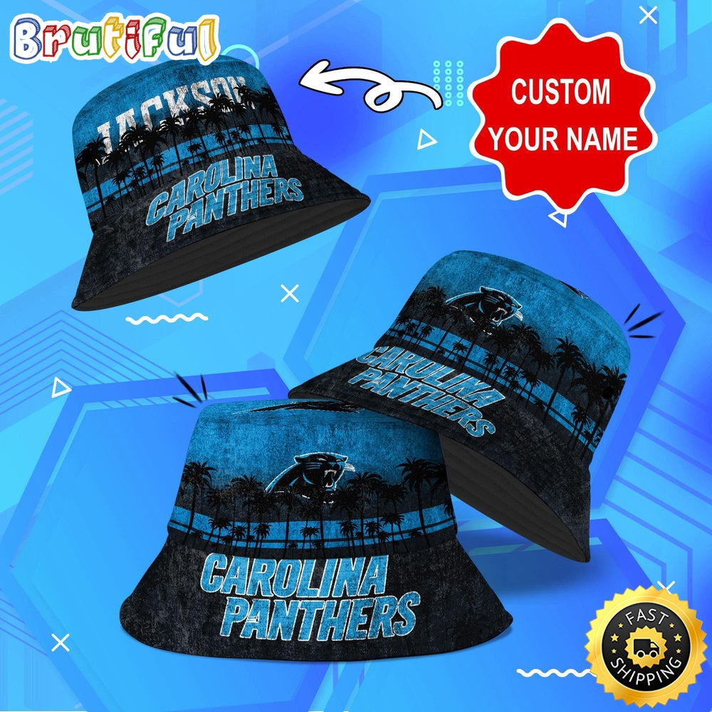 Customized NFL Carolina Panthers Bucket Hat Palm Tree NFL Bucket Hat