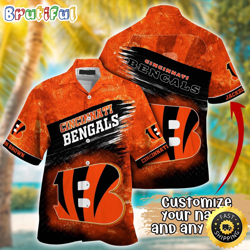 Customized NFL Cincinnati Bengals Hawaiian Shirt Metal Pattern Aloha Shirt