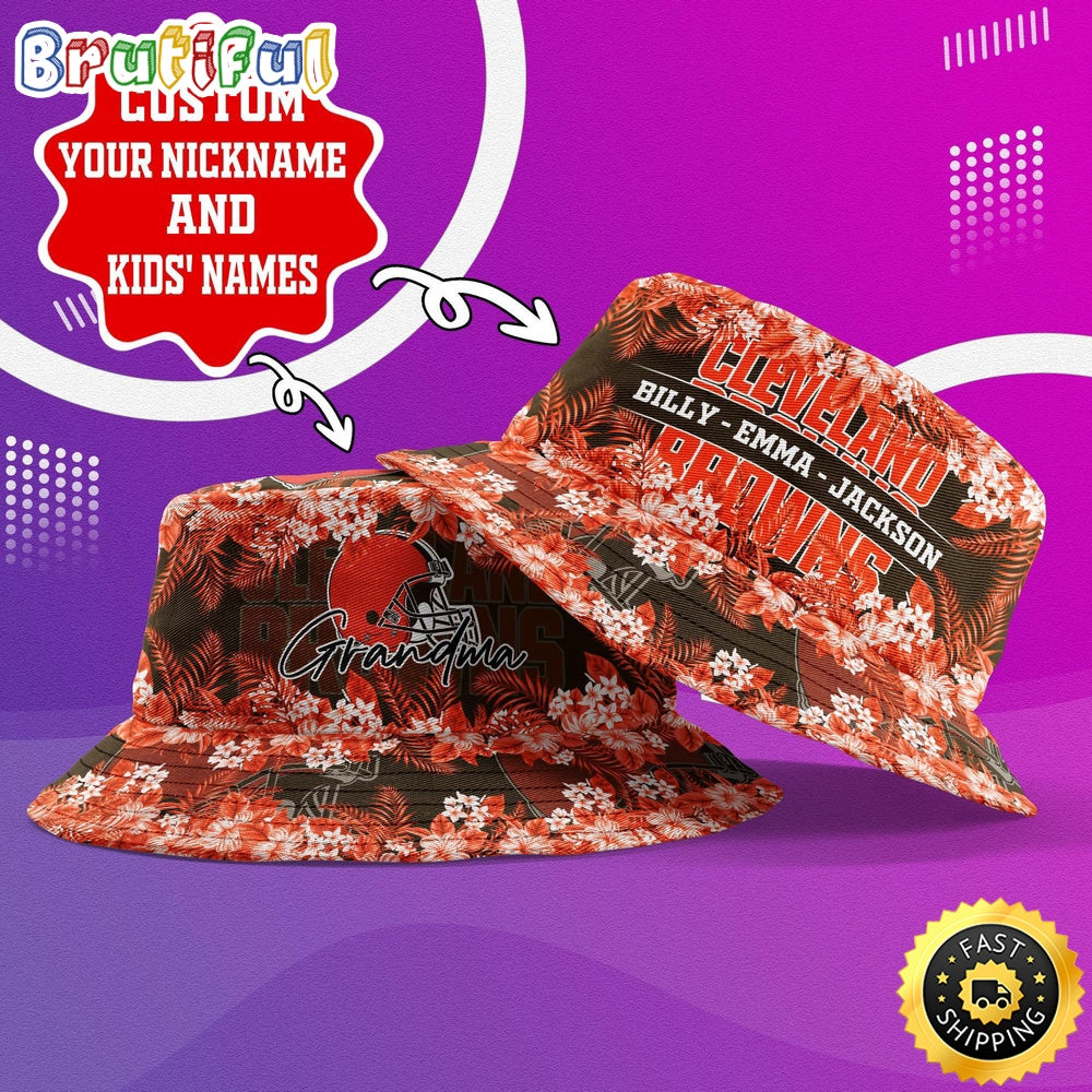 Customized NFL Cleveland Browns Bucket Hat Floral Pattern Hat For Football Fans