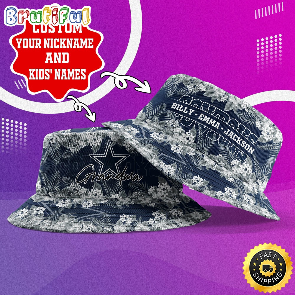 Customized NFL Dallas Cowboys Bucket Hat Floral Pattern Hat For Football Fans