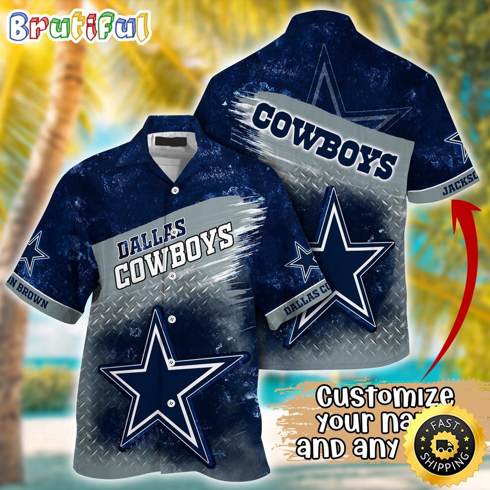 Customized NFL Dallas Cowboys Hawaiian Shirt Metal Pattern Aloha Shirt