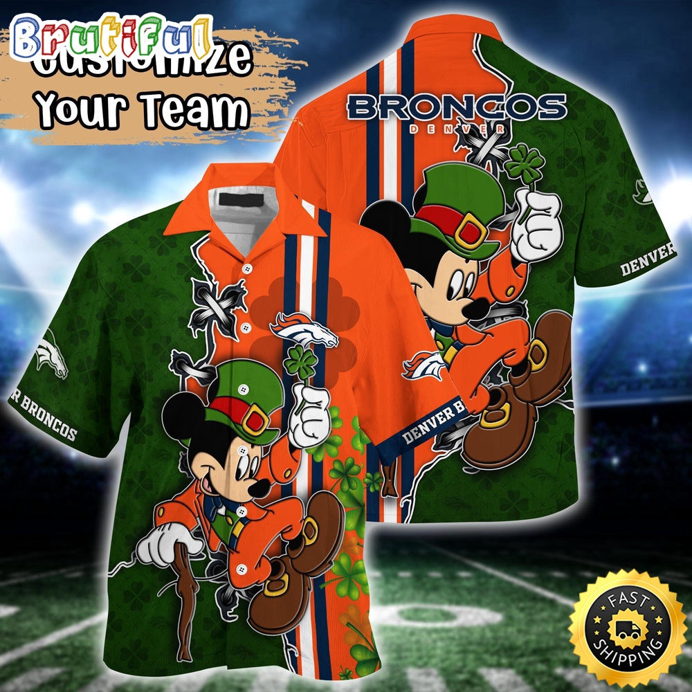 Customized NFL Denver Broncos Hawaiian Shirt Mickey Mouse Saint Patricks Day Hawaii Shirt