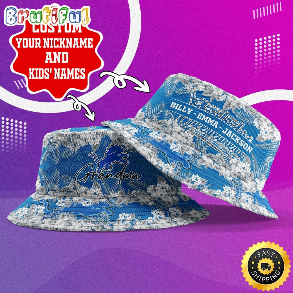 Customized NFL Detroit Lions Bucket Hat Floral Pattern Hat For Football Fans