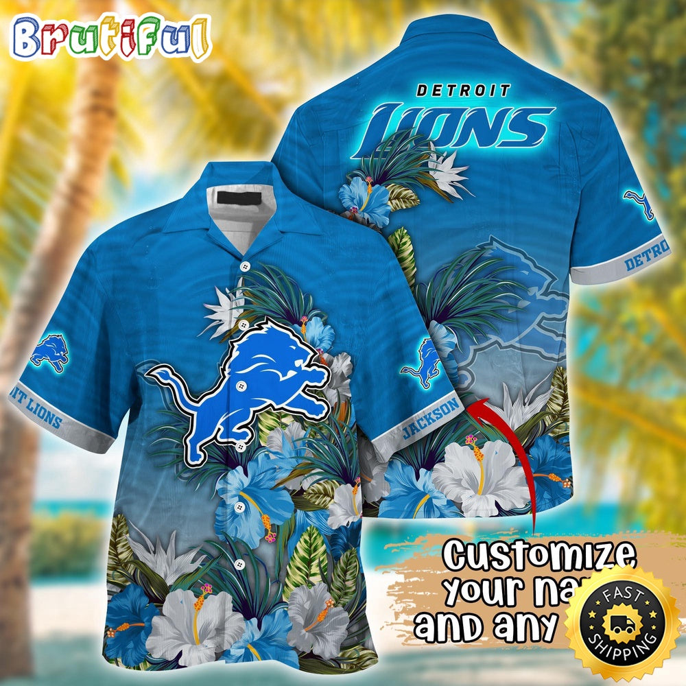 Customized NFL Detroit Lions Hawaii Shirt Tropical Flower Aloha Shirt