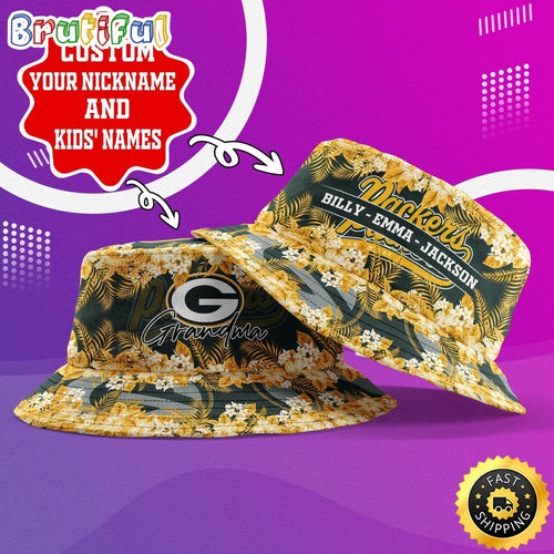 Customized NFL Green Bay Packers Bucket Hat Floral Pattern Hat For Football Fans