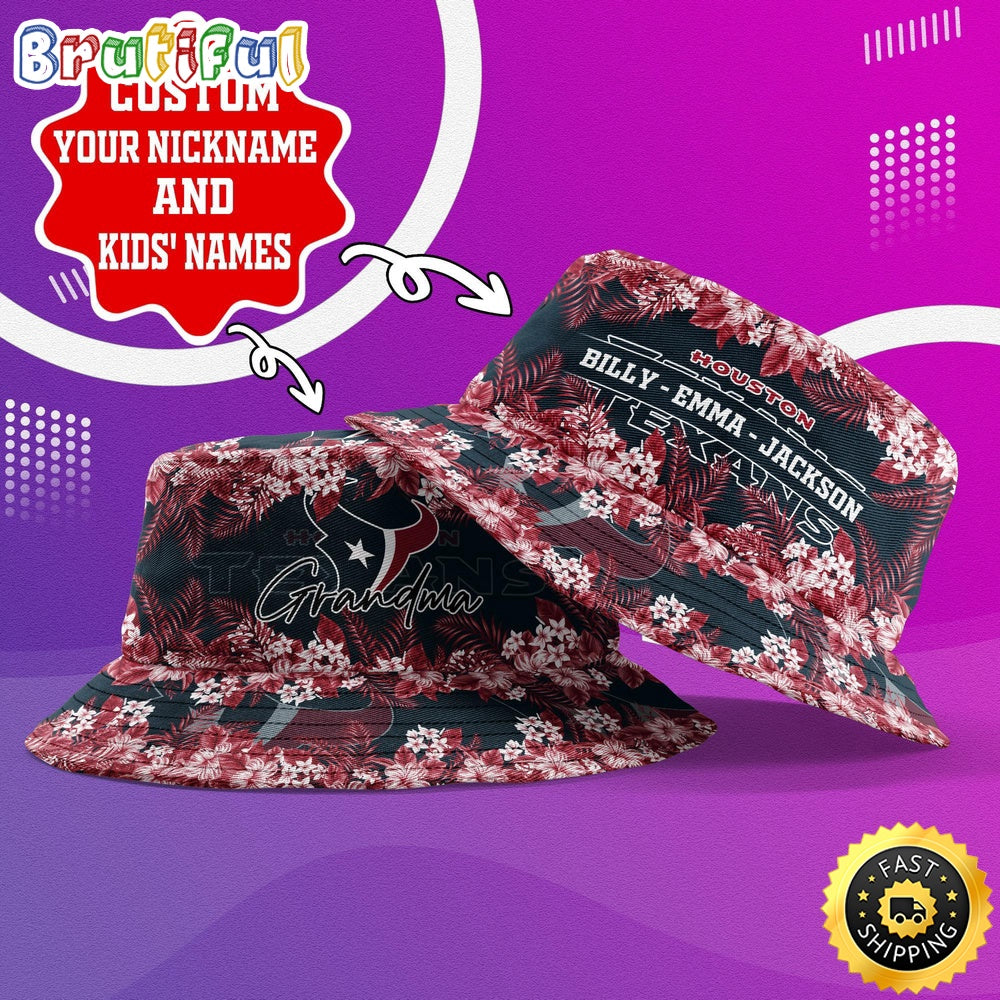 Customized NFL Houston Texans Bucket Hat Floral Pattern Hat For Football Fans