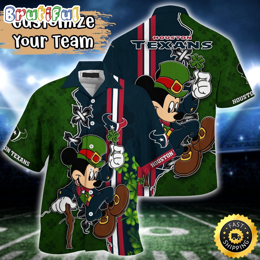 Customized NFL Houston Texans Hawaiian Shirt Mickey Mouse Saint Patricks Day Hawaii Shirt