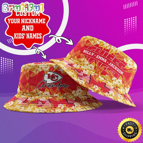 Customized NFL Kansas City Chiefs Bucket Hat Floral Pattern Hat For Football Fans