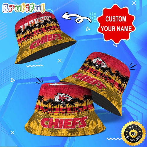 Customized NFL Kansas City Chiefs Bucket Hat Palm Tree NFL Bucket Hat